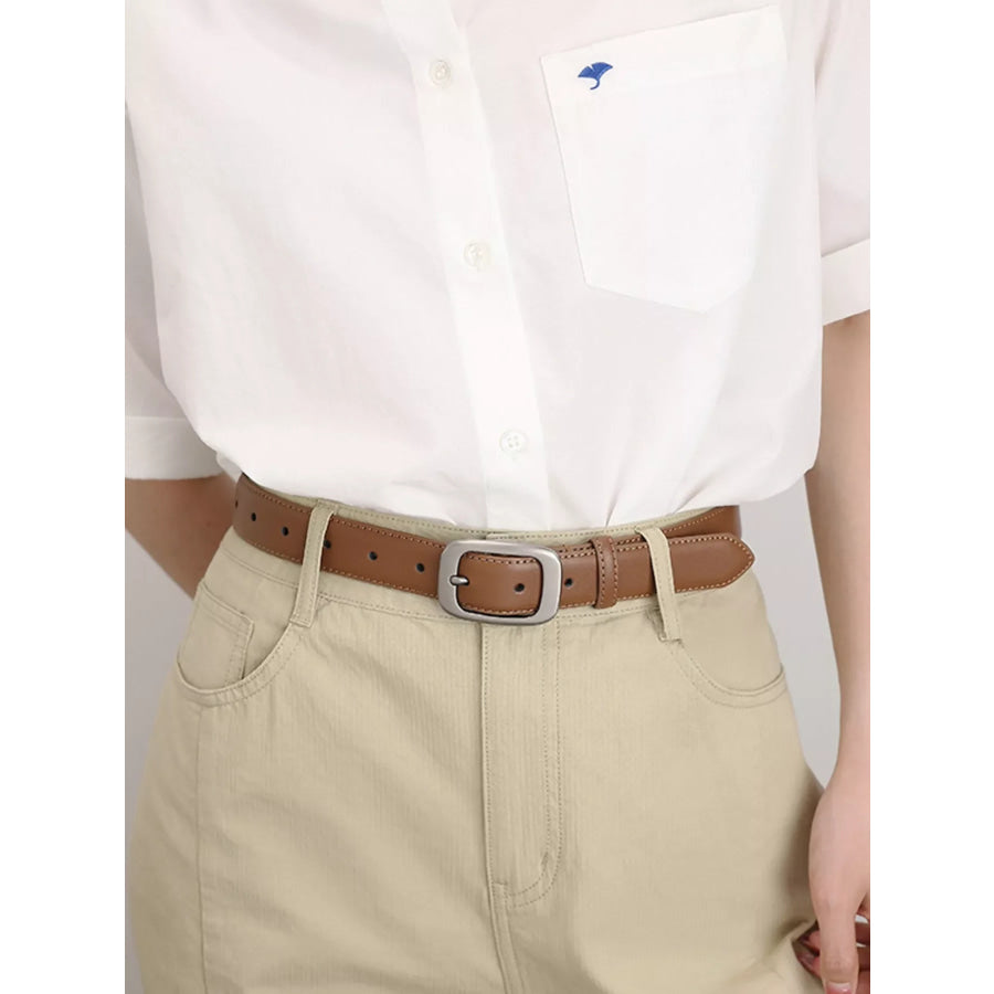 Classic Leather Belt with Silver Buckle Brown / ONESIZE Apparel and Accessories