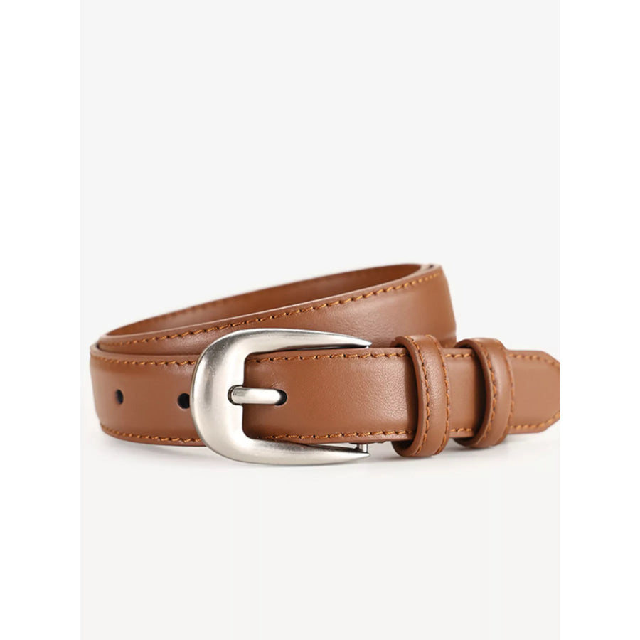 Classic Leather Belt with Silver Buckle Brown / ONESIZE Apparel and Accessories