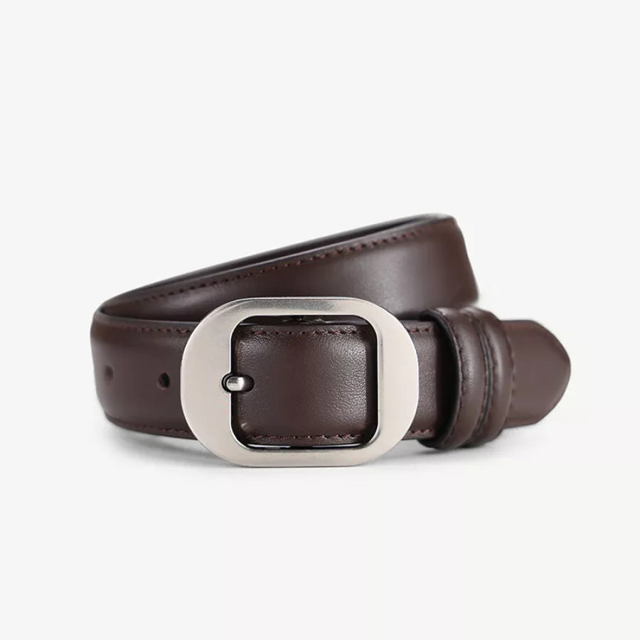 Classic Leather Belt with Silver Buckle Brown / ONESIZE Apparel and Accessories