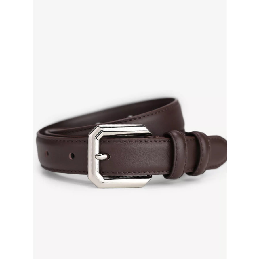 Classic Leather Belt with Silver Buckle Brown / ONESIZE Apparel and Accessories