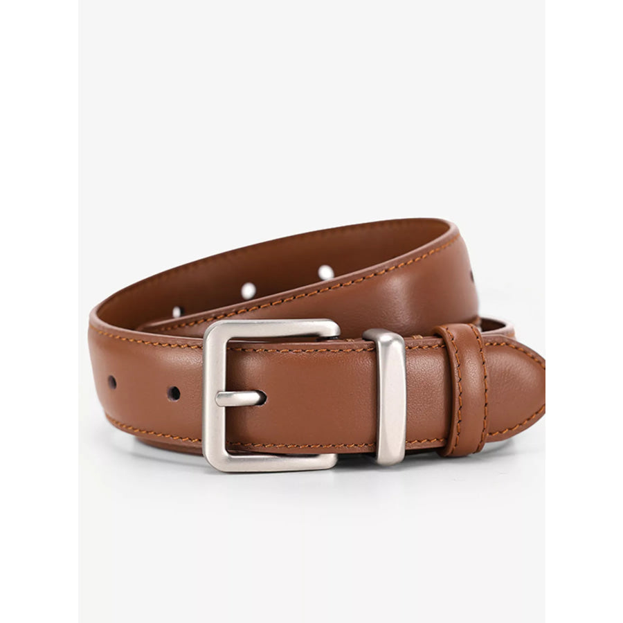 Classic Leather Belt with Silver Buckle Brown / ONESIZE Apparel and Accessories