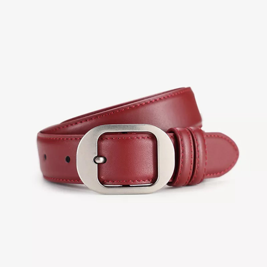 Classic Leather Belt with Silver Buckle Burgundy / ONESIZE Apparel and Accessories