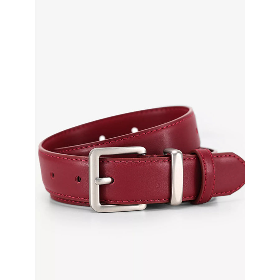Classic Leather Belt with Silver Buckle Burgundy / ONESIZE Apparel and Accessories