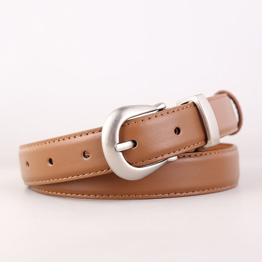 Classic Leather Belt with Silver Buckle Caramel / One Size Apparel and Accessories