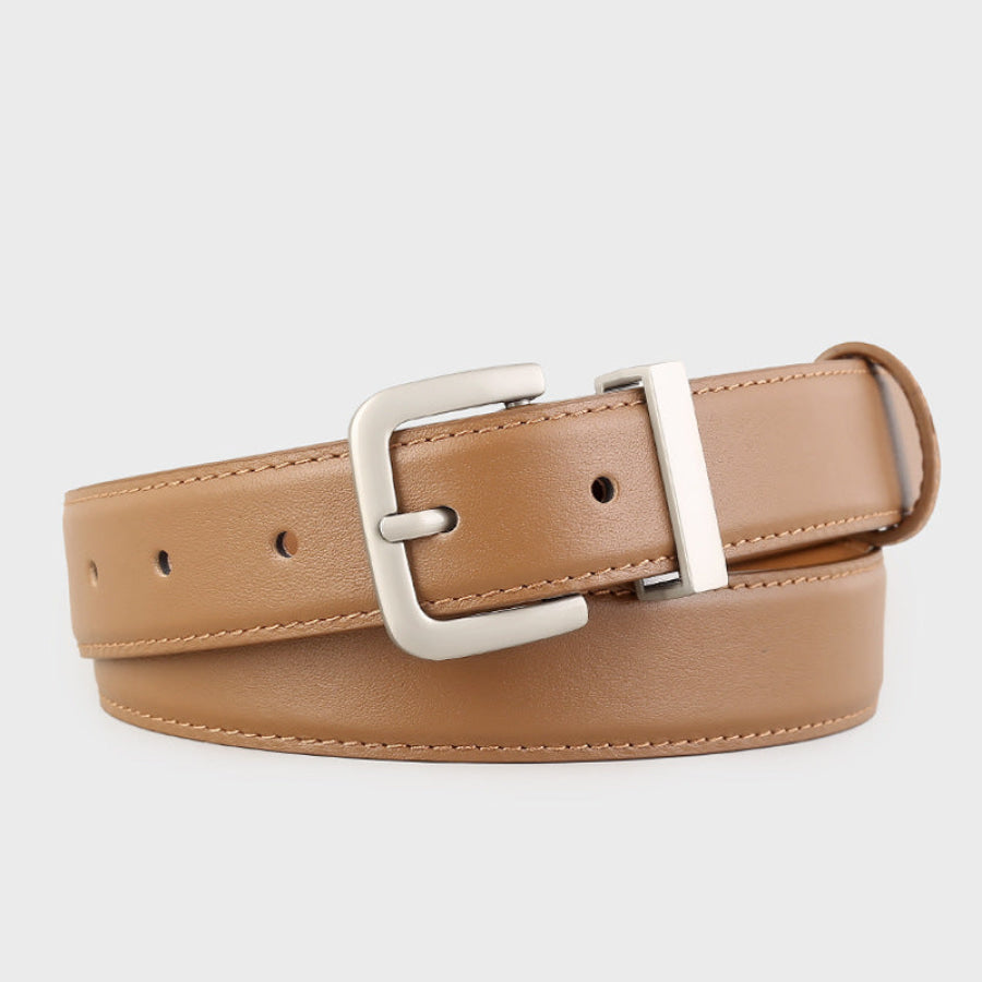 Classic Leather Belt with Silver Buckle Coffee Brown / One Size Apparel and Accessories
