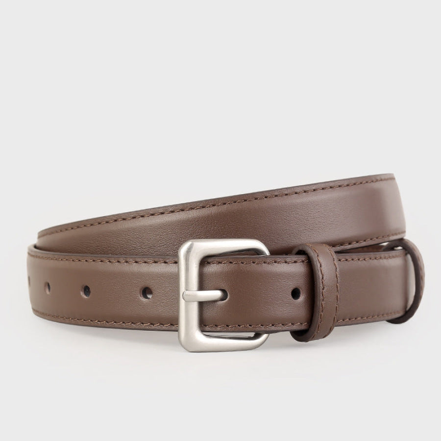 Classic Leather Belt with Silver Buckle Coffee Brown / One Size Apparel and Accessories