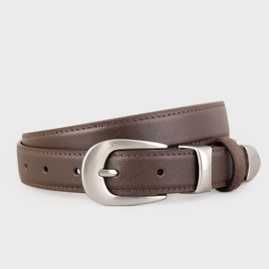 Classic Leather Belt with Silver Buckle Coffee Brown / One Size Apparel and Accessories
