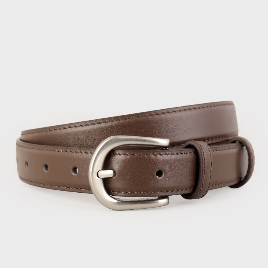 Classic Leather Belt with Silver Buckle Coffee Brown / One Size Apparel and Accessories