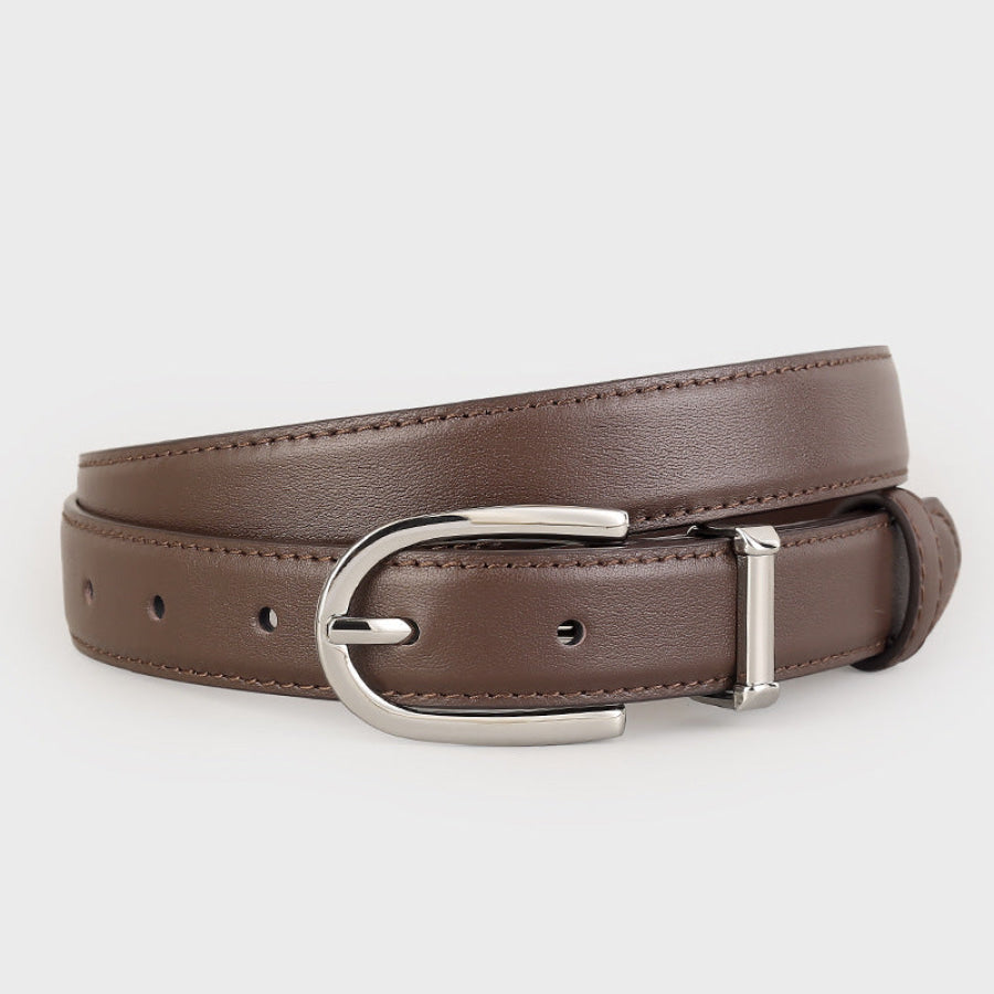 Classic Leather Belt with Silver Buckle Coffee Brown / One Size Apparel and Accessories