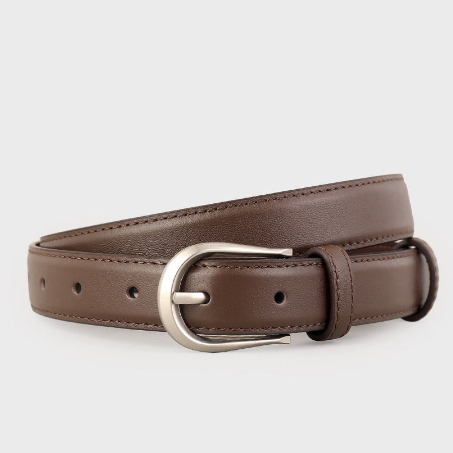 Classic Leather Belt with Silver Buckle Coffee Brown / One Size Apparel and Accessories