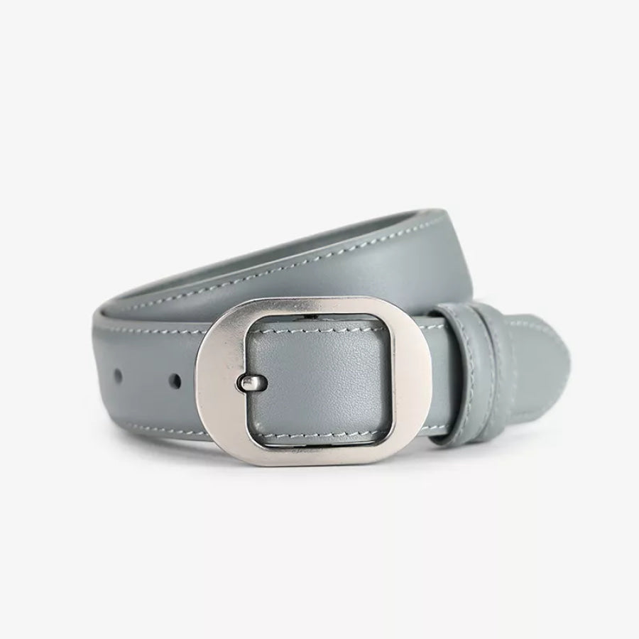 Classic Leather Belt with Silver Buckle Grey / ONESIZE Apparel and Accessories