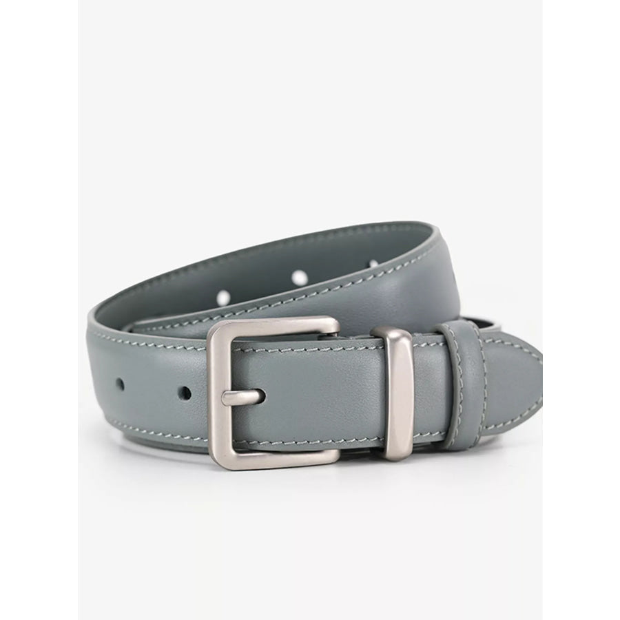 Classic Leather Belt with Silver Buckle Grey / ONESIZE Apparel and Accessories