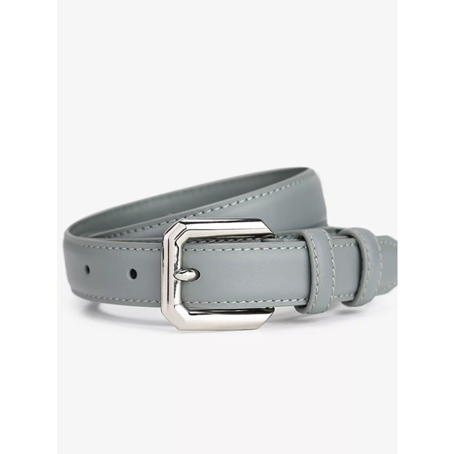 Classic Leather Belt with Silver Buckle Grey / ONESIZE Apparel and Accessories