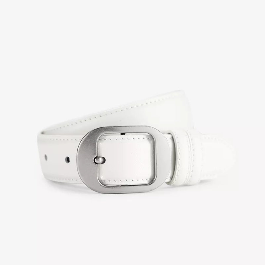 Classic Leather Belt with Silver Buckle White / ONESIZE Apparel and Accessories
