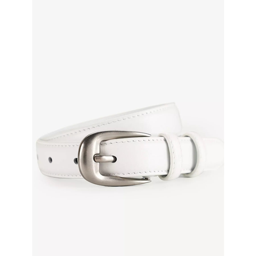 Classic Leather Belt with Silver Buckle White / ONESIZE Apparel and Accessories