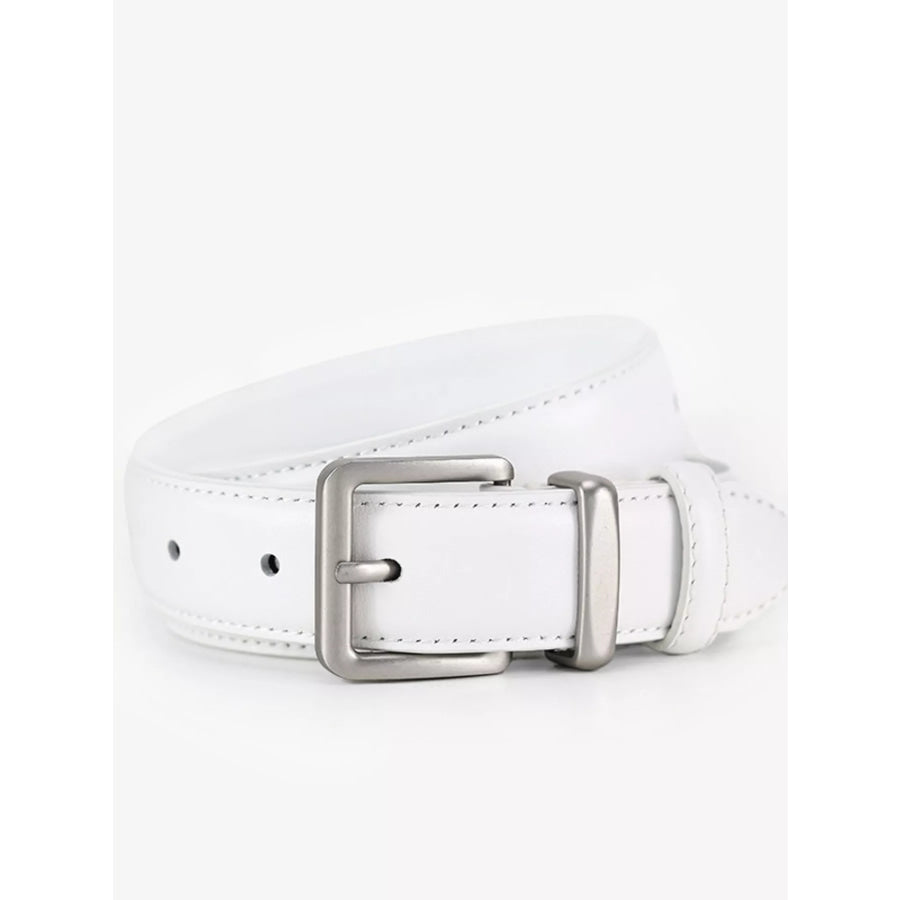Classic Leather Belt with Silver Buckle White / ONESIZE Apparel and Accessories