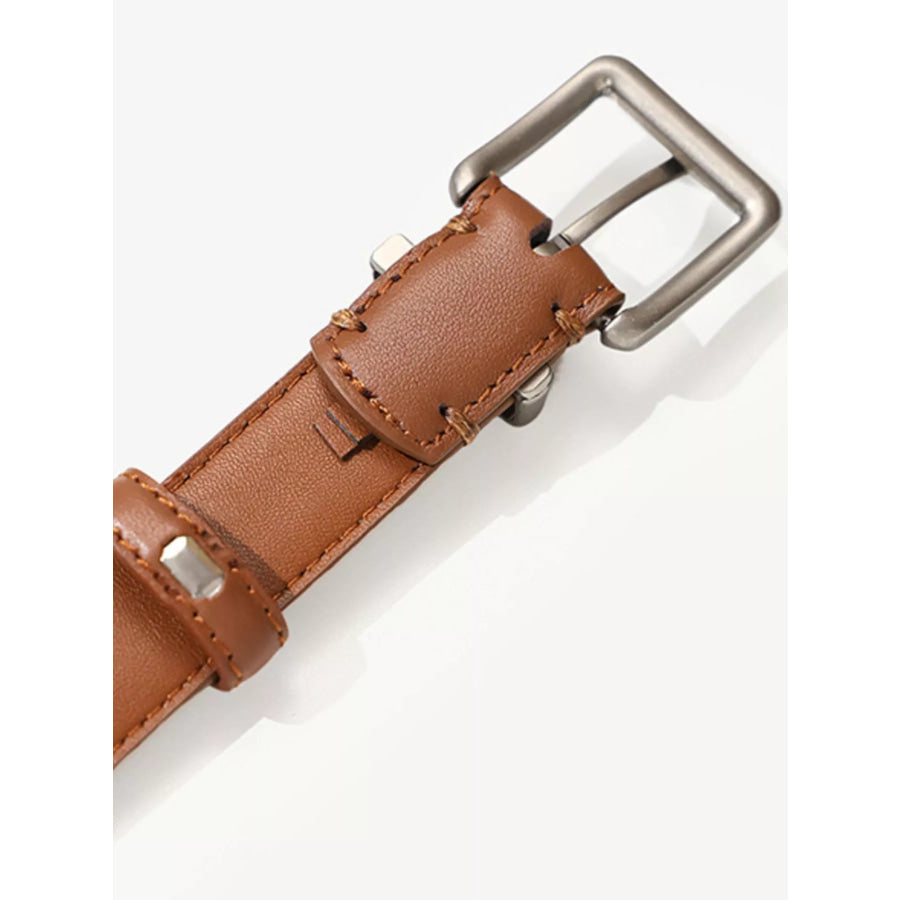 Classic Leather Belt with Square Buckle Apparel and Accessories