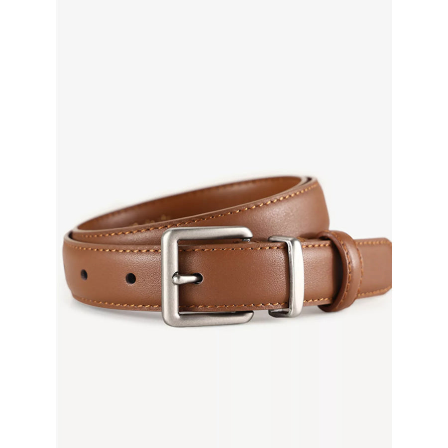 Classic Leather Belt with Square Buckle Brown / ONESIZE Apparel and Accessories