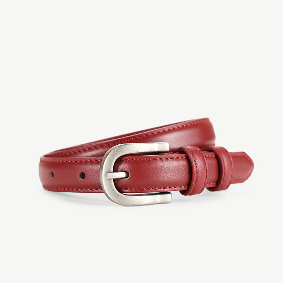 Classic Leather Skinny Belt Burgundy / ONESIZE Apparel and Accessories