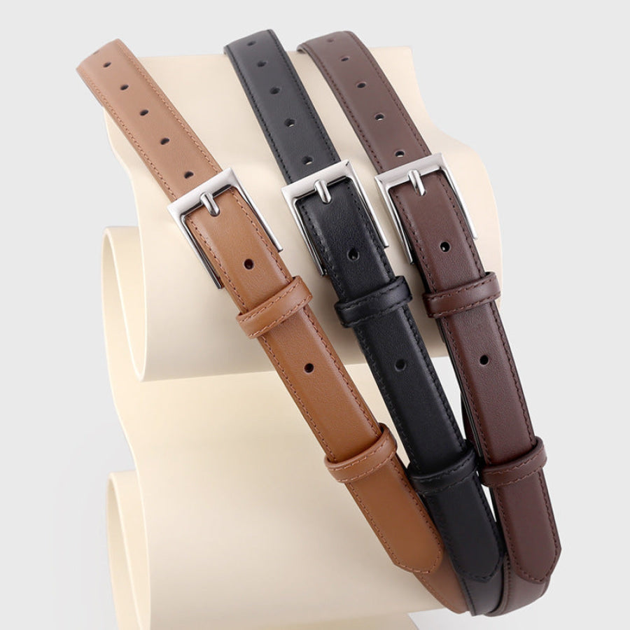 Classic Leather Skinny Belt with Silver Buckle Apparel and Accessories