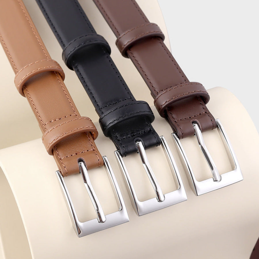 Classic Leather Skinny Belt with Silver Buckle Apparel and Accessories