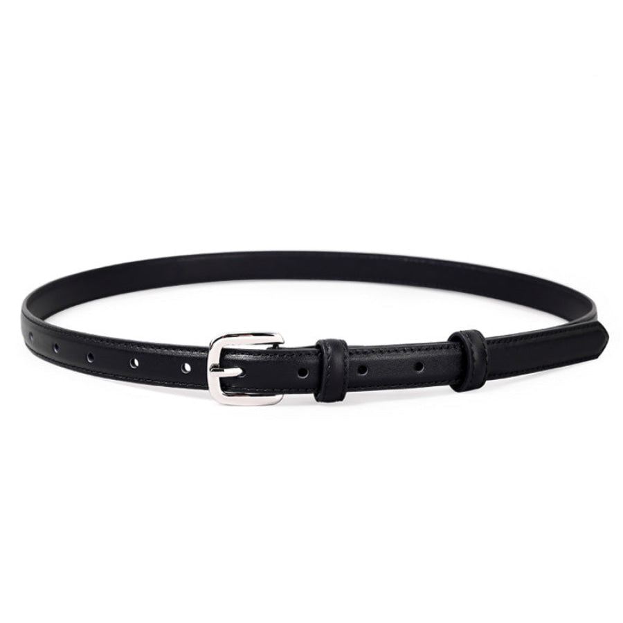Classic Leather Skinny Belt with Silver Buckle Apparel and Accessories