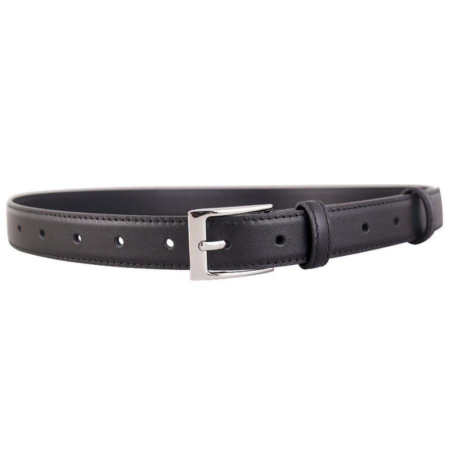 Classic Leather Skinny Belt with Silver Buckle Apparel and Accessories