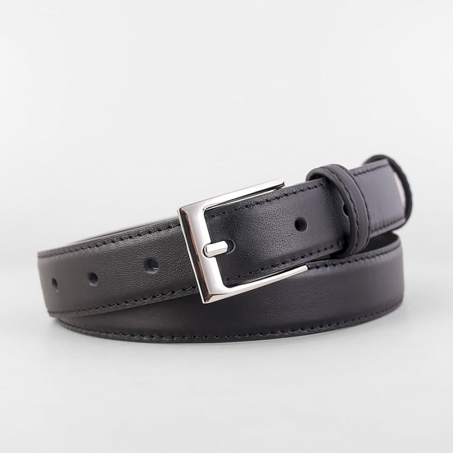 Classic Leather Skinny Belt with Silver Buckle Black / One Size Apparel and Accessories