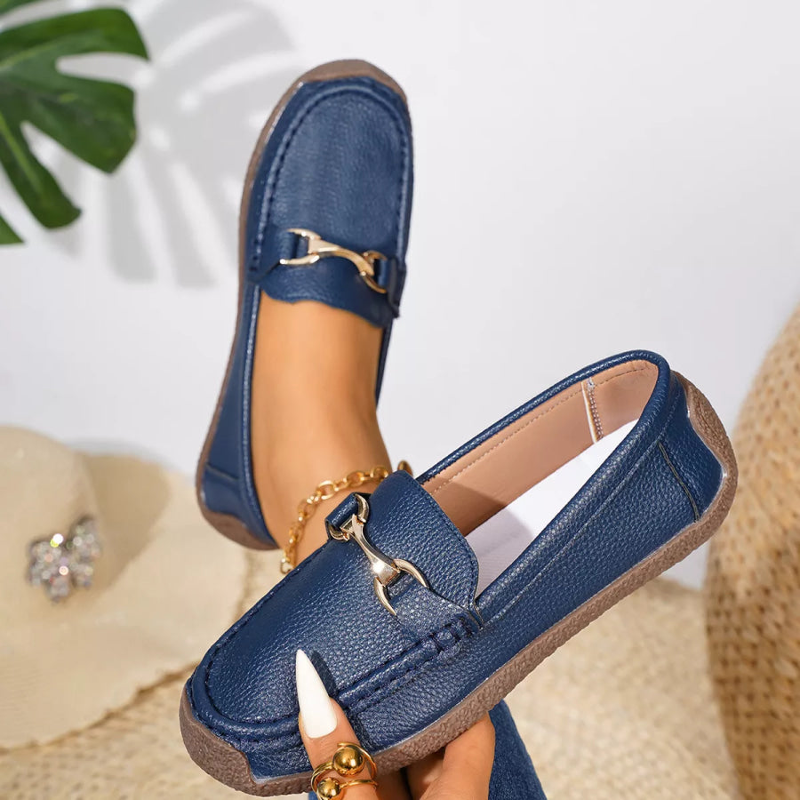 Classic Metal Bit Embellished Slip-On Loafers with Textured Non-Slip Sole Apparel and Accessories