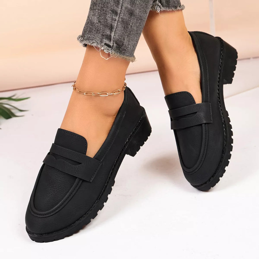 Classic Minimalist Penny Loafers with Chunky Lug Sole Apparel and Accessories