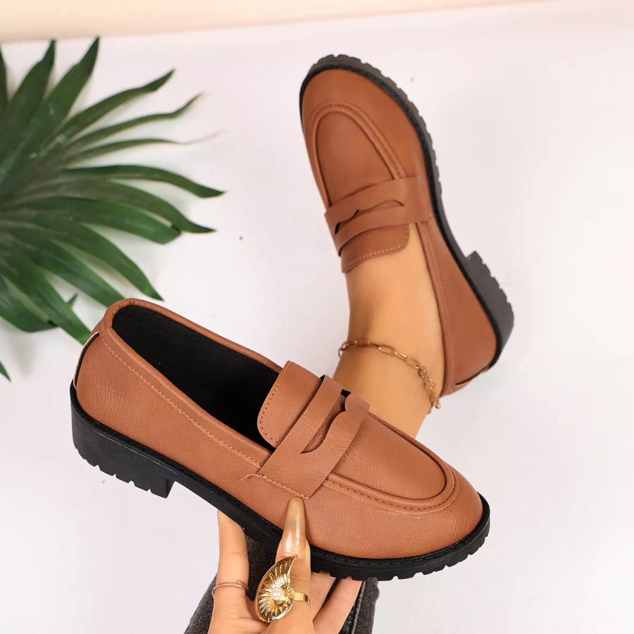 Classic Minimalist Penny Loafers with Chunky Lug Sole Apparel and Accessories