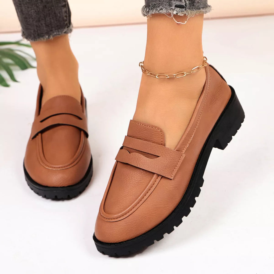 Classic Minimalist Penny Loafers with Chunky Lug Sole Apparel and Accessories