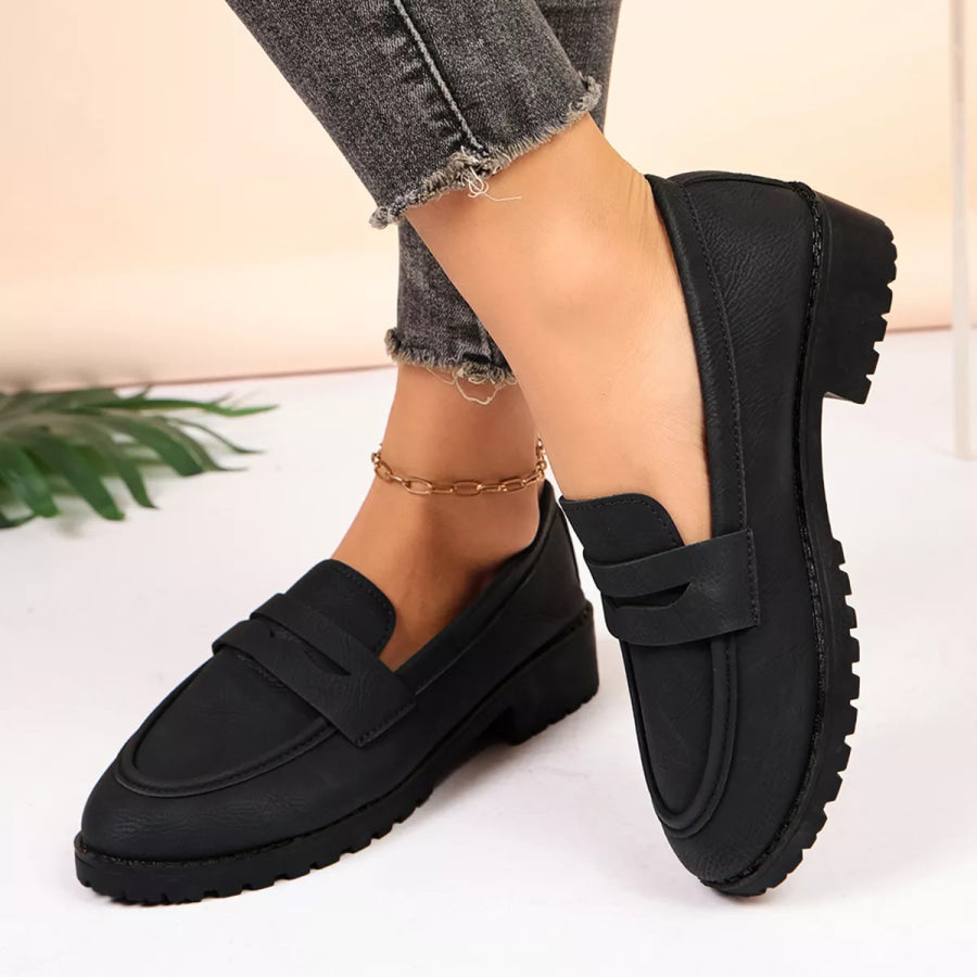 Classic Minimalist Penny Loafers with Chunky Lug Sole Apparel and Accessories
