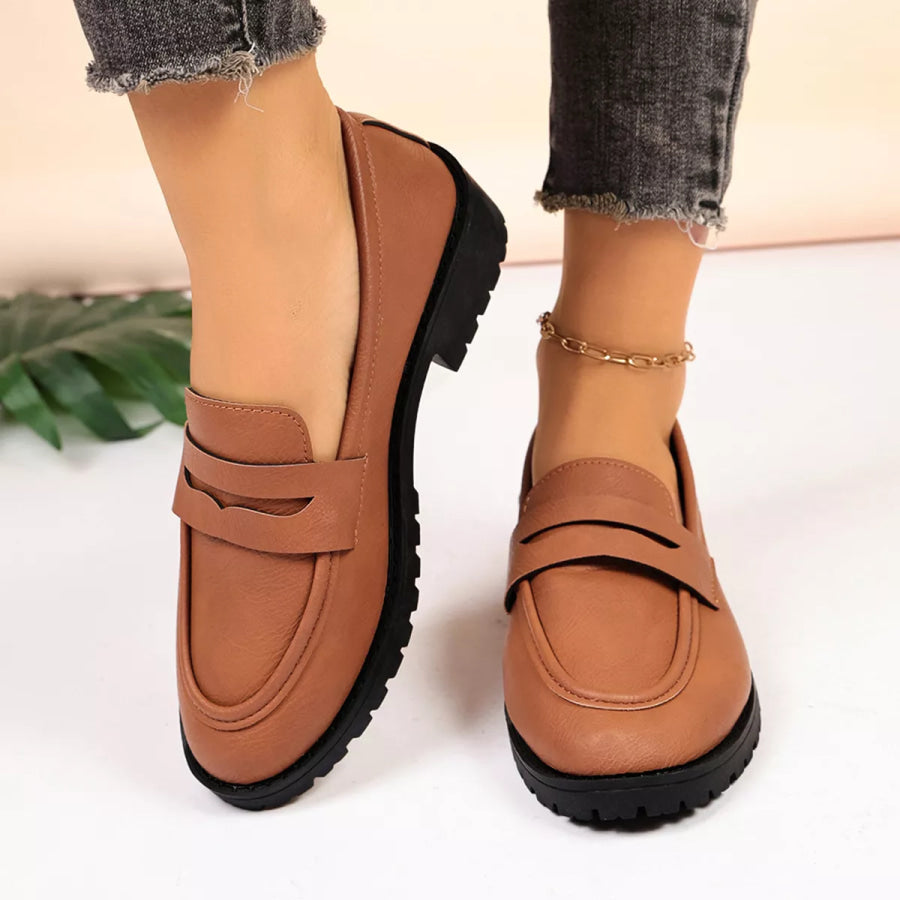 Classic Minimalist Penny Loafers with Chunky Lug Sole Apparel and Accessories