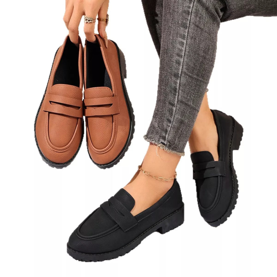 Classic Minimalist Penny Loafers with Chunky Lug Sole Apparel and Accessories
