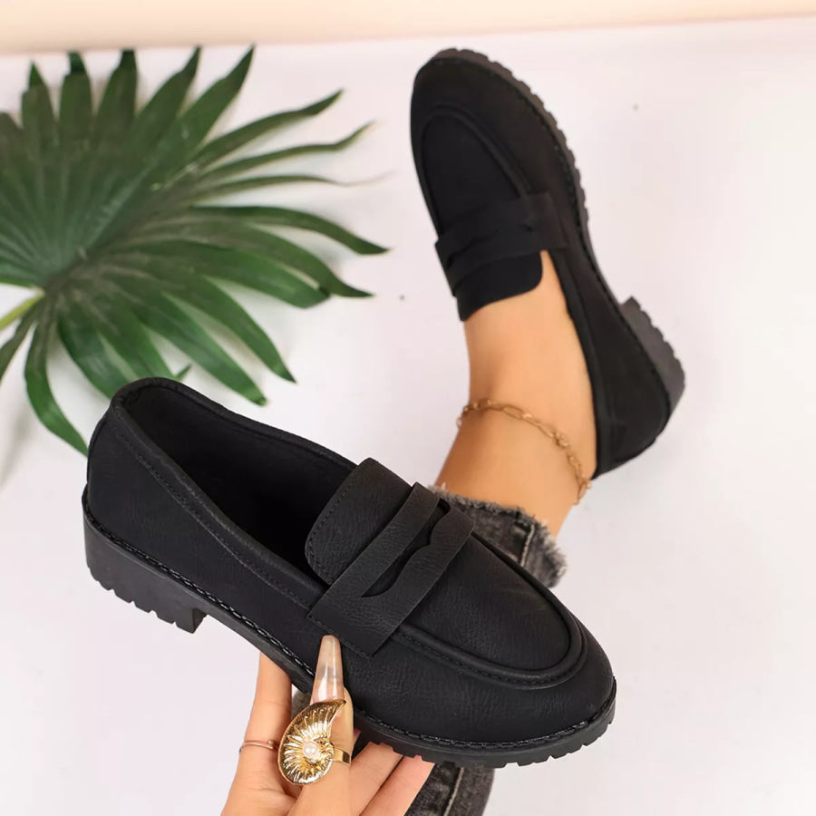 Classic Minimalist Penny Loafers with Chunky Lug Sole Black / 36 Apparel and Accessories