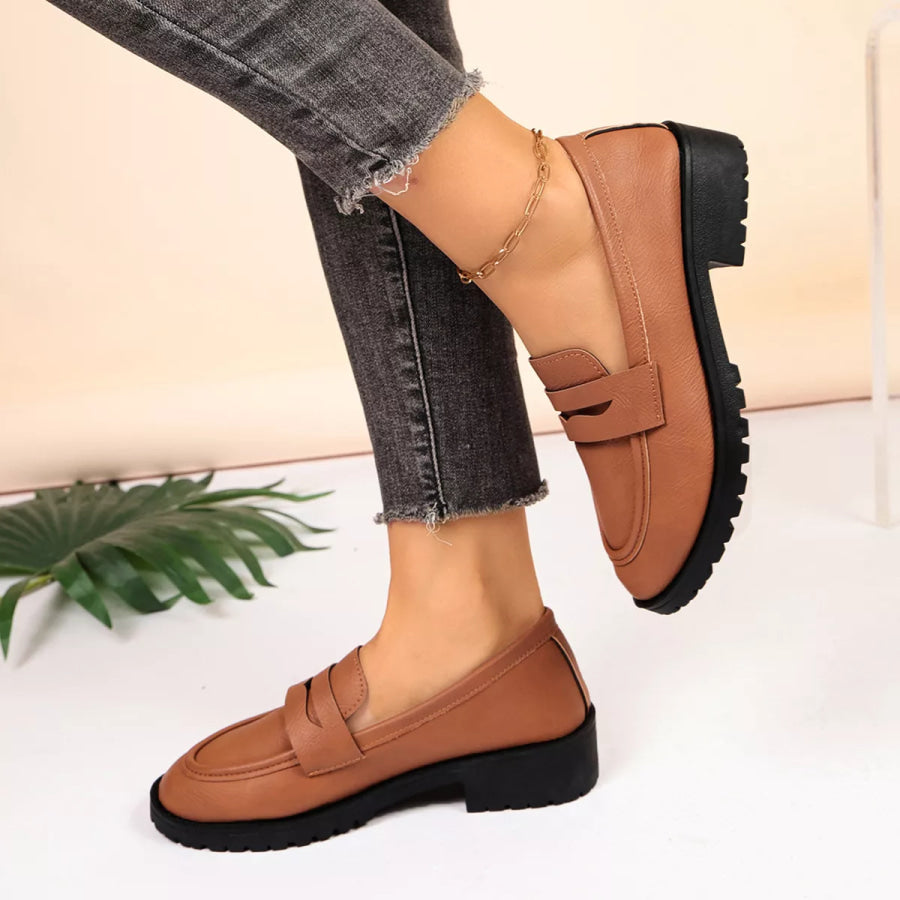 Classic Minimalist Penny Loafers with Chunky Lug Sole Tan / 36 Apparel and Accessories