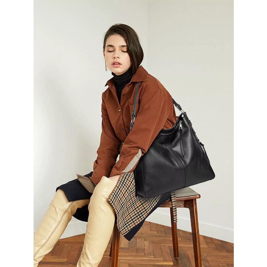 Classic Minimalist PU Leather Shoulder Bag with Spacious Capacity Black / onesize Apparel and Accessories