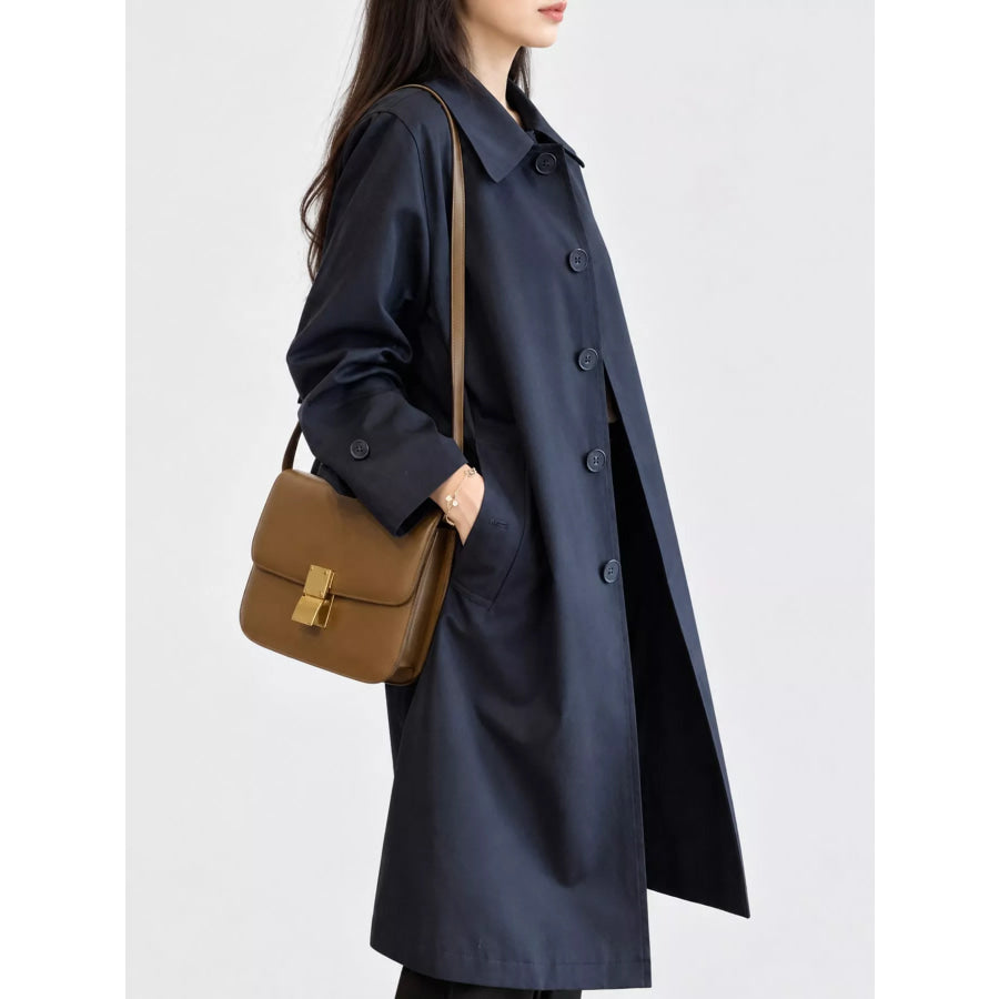 Classic Minimalist Single-Breasted Trench Coat Outerwear Apparel and Accessories
