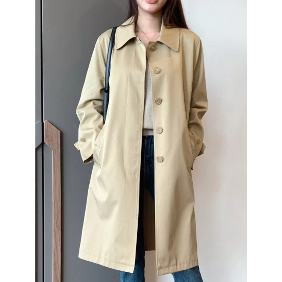 Classic Minimalist Single-Breasted Trench Coat Outerwear Khaki / S Apparel and Accessories