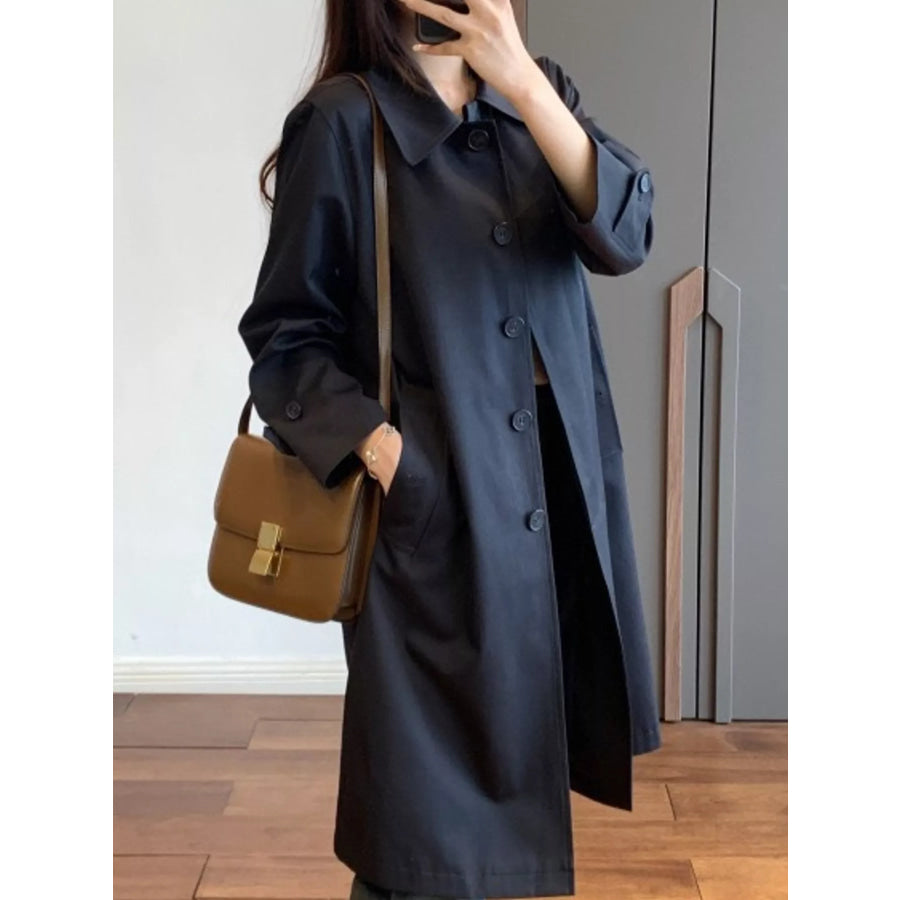 Classic Minimalist Single-Breasted Trench Coat Outerwear Navy Blue / S Apparel and Accessories