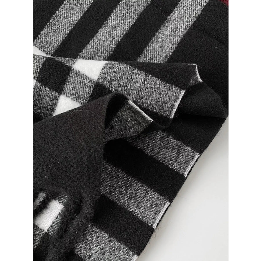Classic Plaid Fringe Scarf Black / One Size Apparel and Accessories