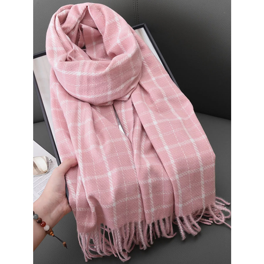Classic Plaid Fringe Scarf Dark Gray / One Size Apparel and Accessories