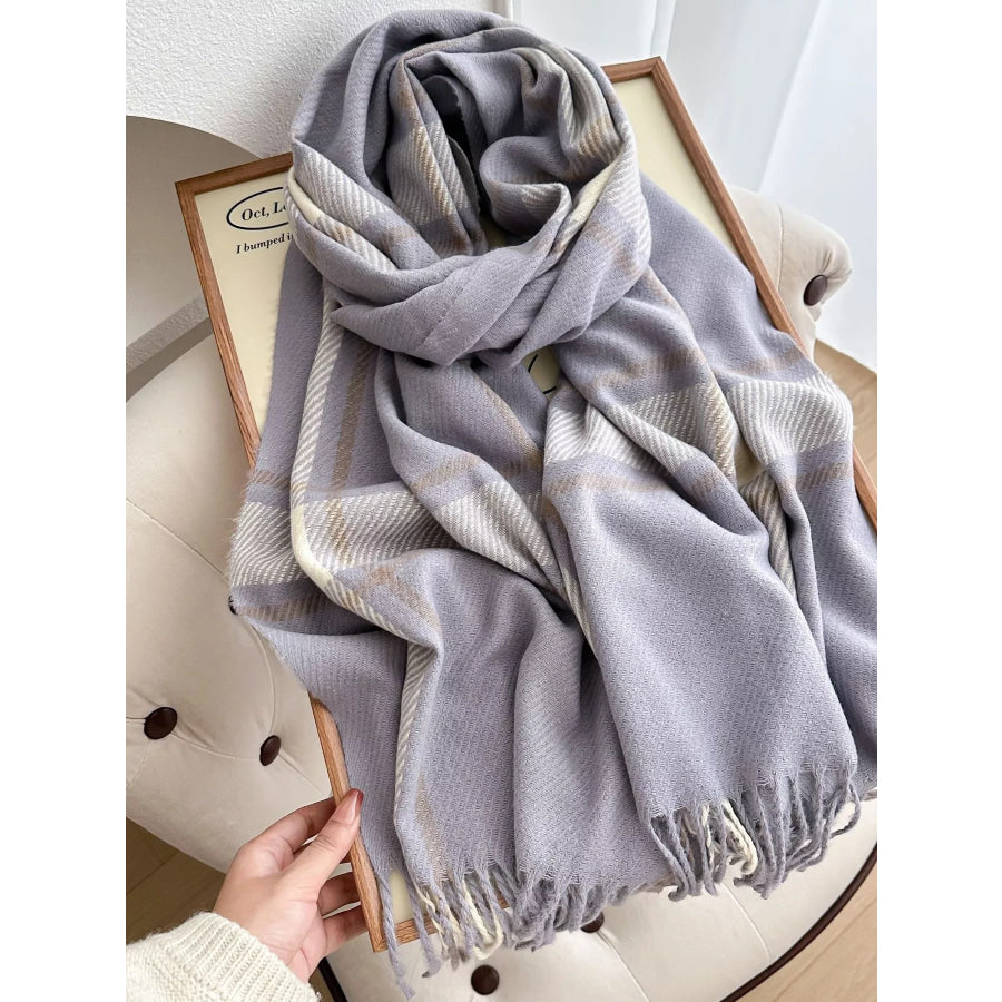 Classic Plaid Pattern Tassel Winter Scarf Violet / One Size Apparel and Accessories