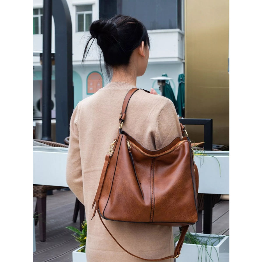 Classic PU Leather Tote Bag Caramel / ONESIZE Apparel and Accessories