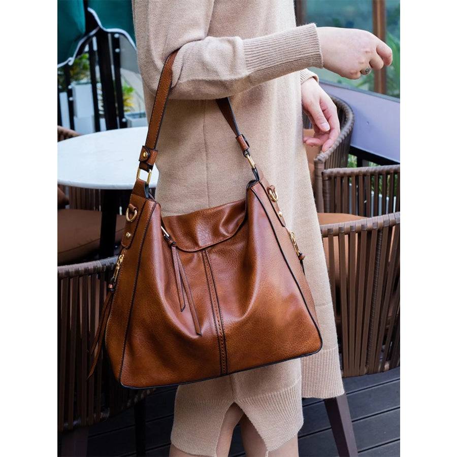 Classic PU Leather Tote Bag Caramel / ONESIZE Apparel and Accessories