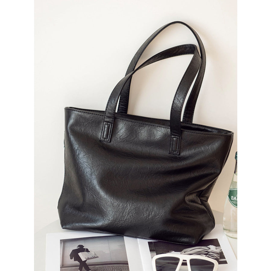 Classic PU Leather Tote Handbag Black / One Size Apparel and Accessories