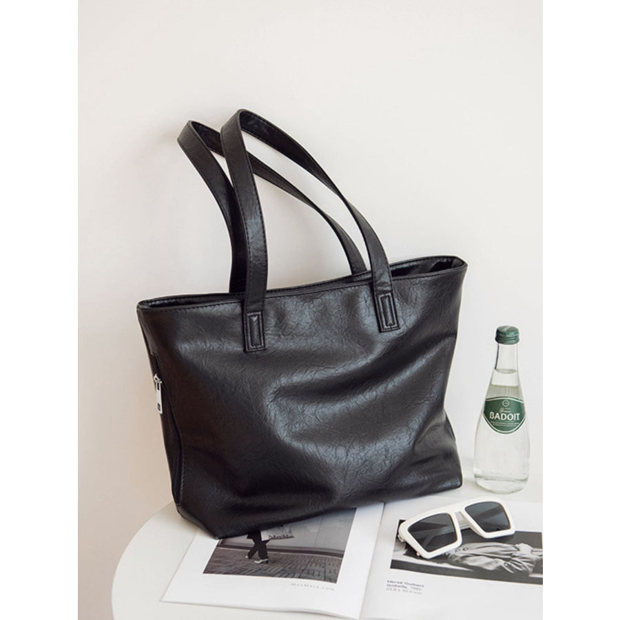 Classic PU Leather Tote Handbag Black / One Size Apparel and Accessories