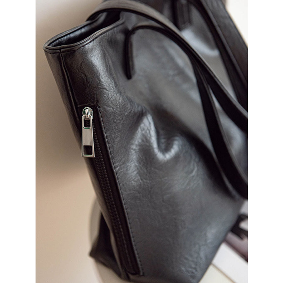 Classic PU Leather Tote Handbag Black / One Size Apparel and Accessories