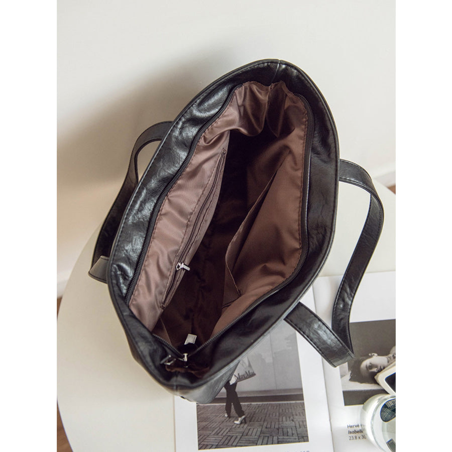 Classic PU Leather Tote Handbag Black / One Size Apparel and Accessories